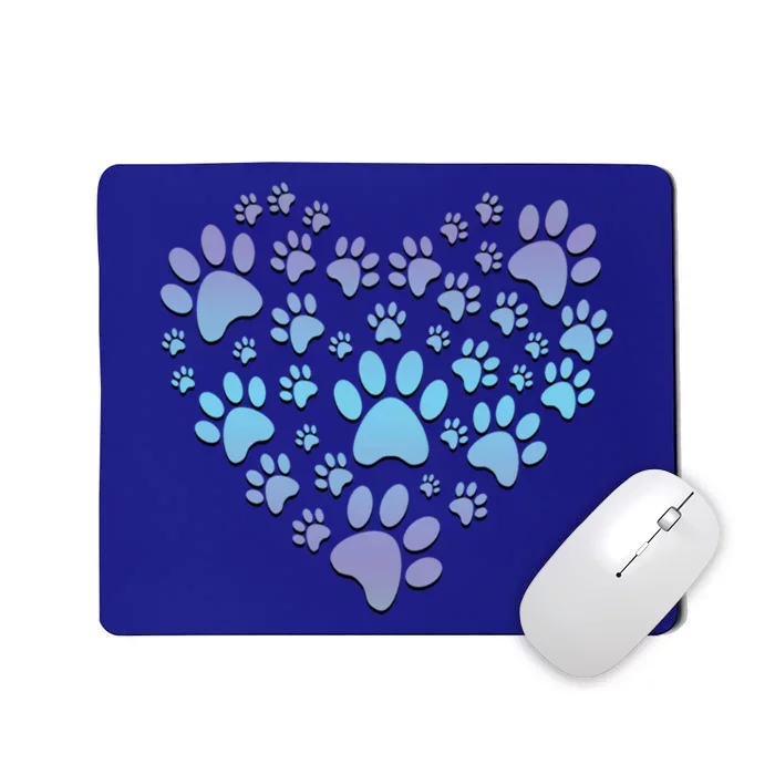 Dog Cat Paw Heart Cute Gift I Love Dogs Paw Print Heart Cute Gift Mousepad