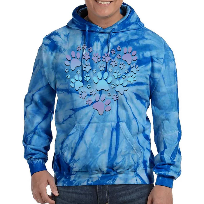 Dog Cat Paw Heart Cute Gift I Love Dogs Paw Print Heart Cute Gift Tie Dye Hoodie