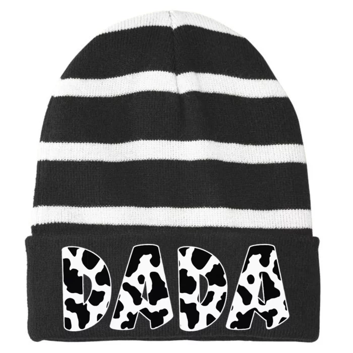 Dada Cow Print Cow Pattern Father's Day Striped Beanie with Solid Band