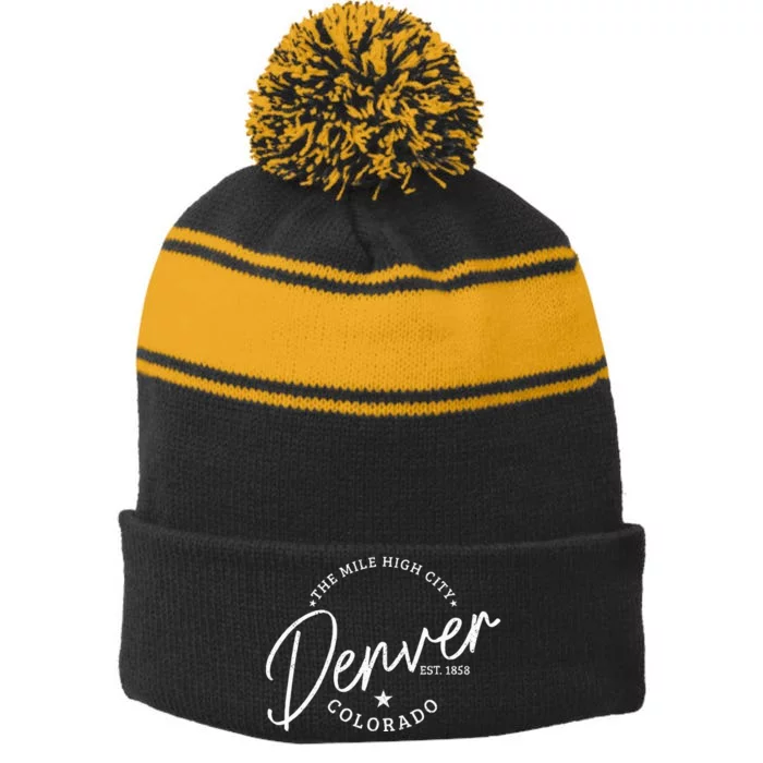 Denver Colorado Pride Mile High City Est. 1858 Denver Stripe Pom Pom Beanie