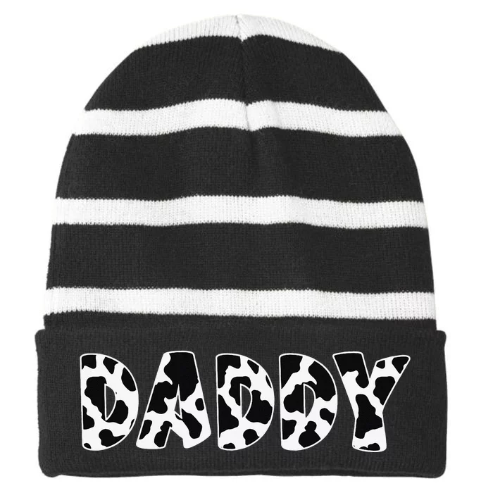 Daddy Cow Print Cow Pattern Father's Day Striped Beanie with Solid Band