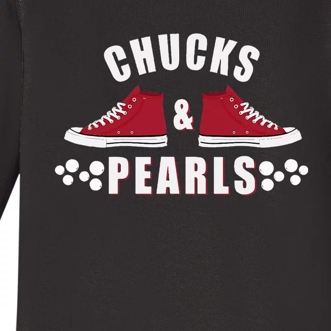 Democratic Campaign Political Rally Merch Chucks Pearls 2024 Baby Long Sleeve Bodysuit