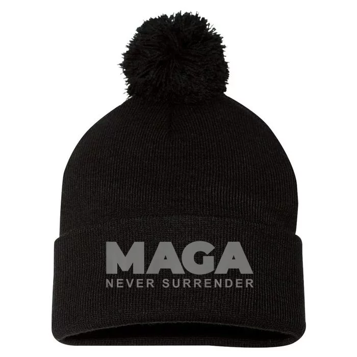 Dark Color President Trump Maga Never Surrender Usa 4th July Pom Pom 12in Knit Beanie