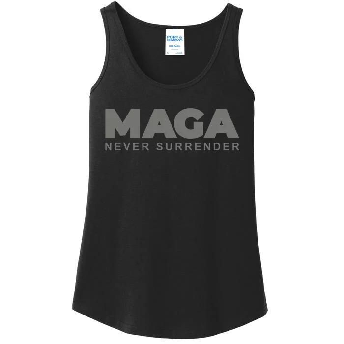 Dark Color President Trump Maga Never Surrender Ladies Essential Tank