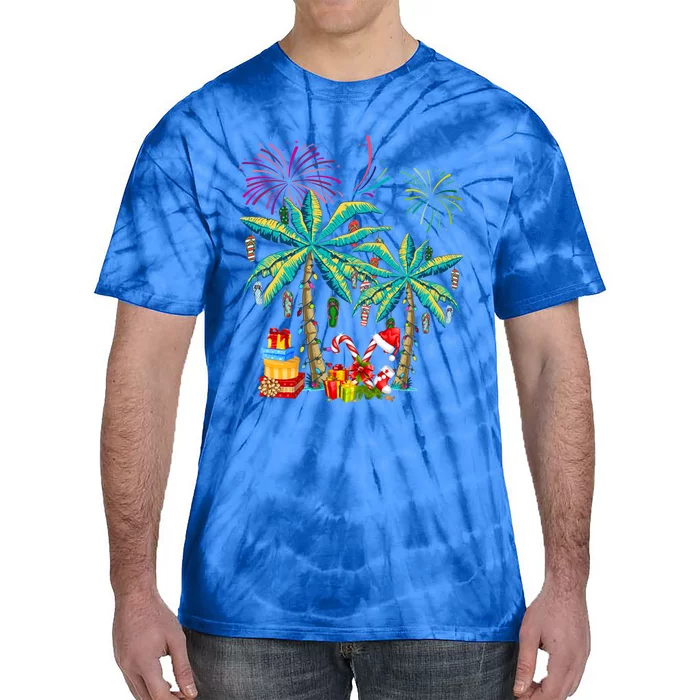 Decorated Christmas Palm Tree Tropical Xmas Coconut Lights Cute Gift Tie-Dye T-Shirt