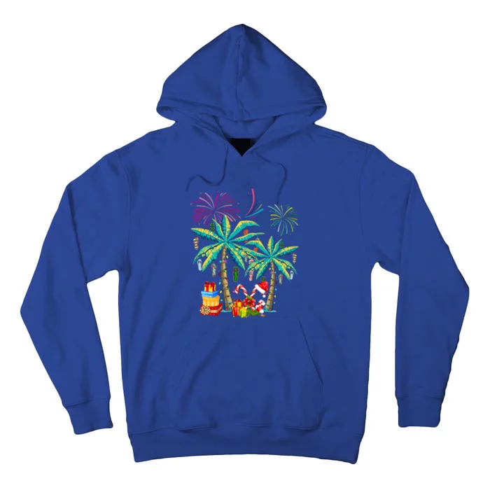 Decorated Christmas Palm Tree Tropical Xmas Coconut Lights Cute Gift Tall Hoodie