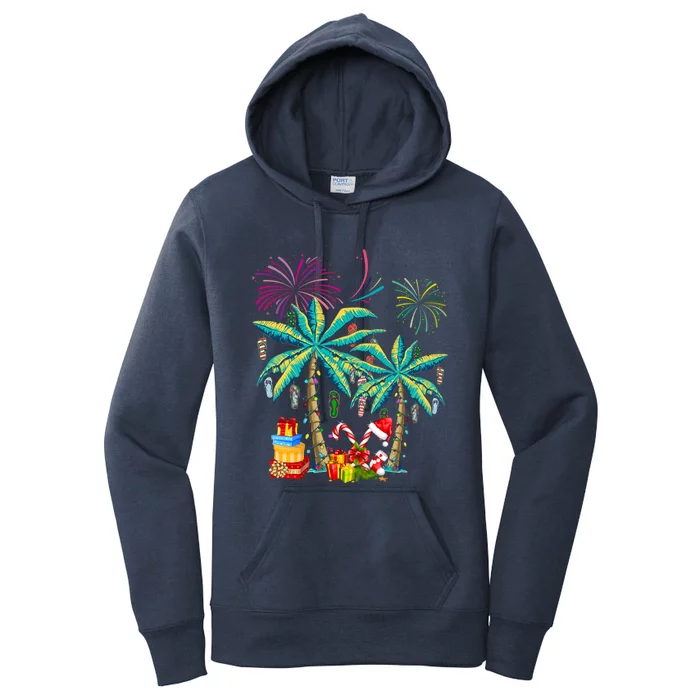 Decorated Christmas Palm Tree Tropical Xmas Coconut Lights Cute Gift Women's Pullover Hoodie