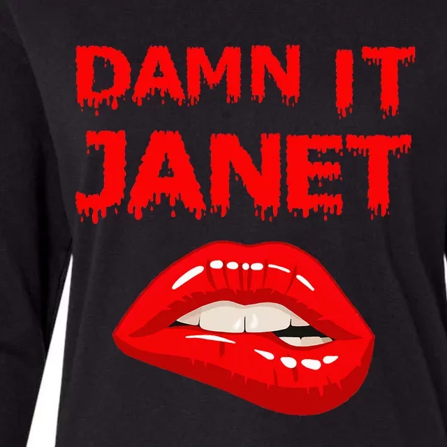 Damn It Janet with Bitting Red Lips of Pleasure Womens Cotton Relaxed Long Sleeve T-Shirt