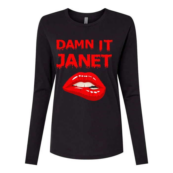 Damn It Janet with Bitting Red Lips of Pleasure Womens Cotton Relaxed Long Sleeve T-Shirt