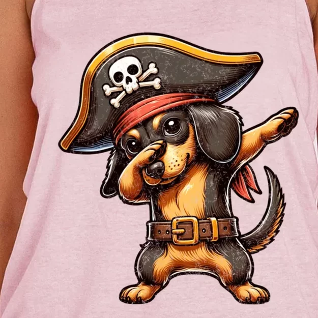 Dabbing Cute Pirate Dachshund Dog Halloween Funny Gift Women's Knotted Racerback Tank