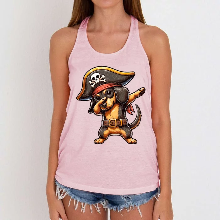 Dabbing Cute Pirate Dachshund Dog Halloween Funny Gift Women's Knotted Racerback Tank