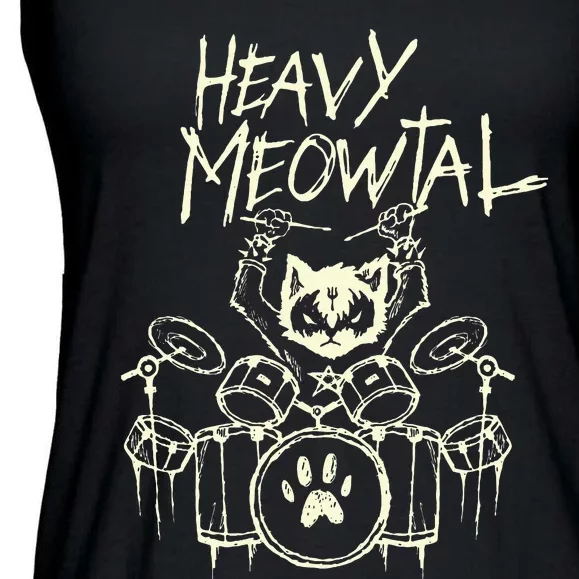 Drummer Cat Playing Drum Heavy Metal Headbanger Gift Ladies Essential Flowy Tank