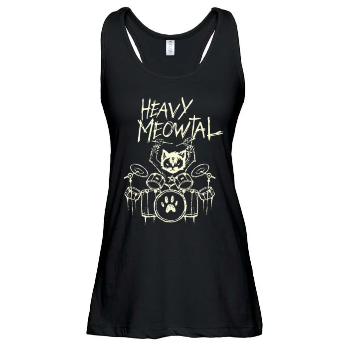 Drummer Cat Playing Drum Heavy Metal Headbanger Gift Ladies Essential Flowy Tank