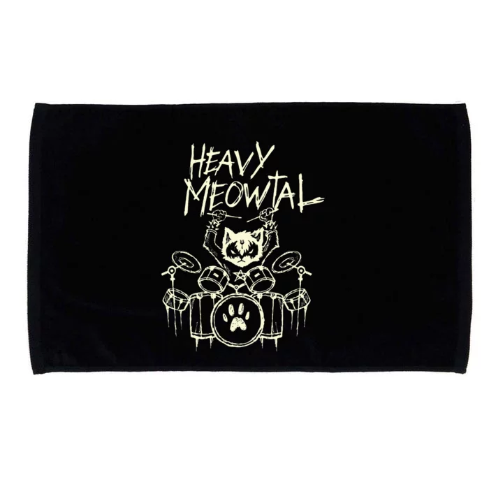 Drummer Cat Playing Drum Heavy Metal Headbanger Gift Microfiber Hand Towel