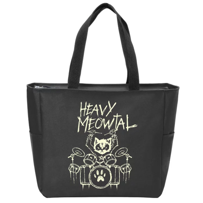 Drummer Cat Playing Drum Heavy Metal Headbanger Gift Zip Tote Bag