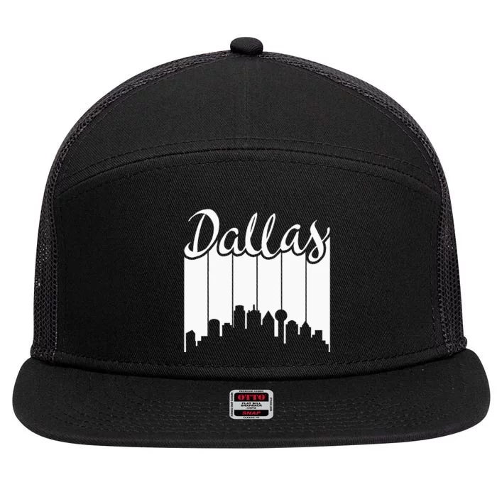 Dallas City Pride Retro Skyline Silhouette Image 7 Panel Mesh Trucker Snapback Hat