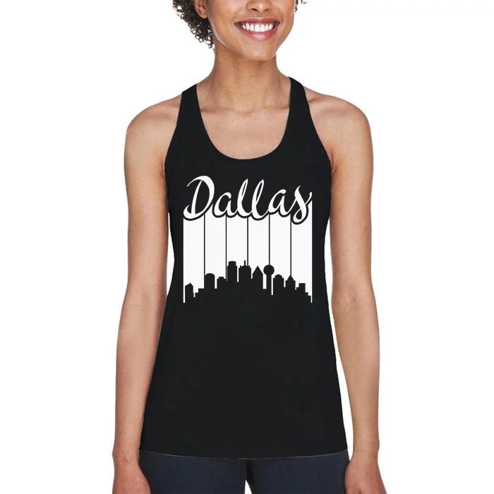 Dallas City Pride Retro Skyline Silhouette Image Women's Racerback Tank