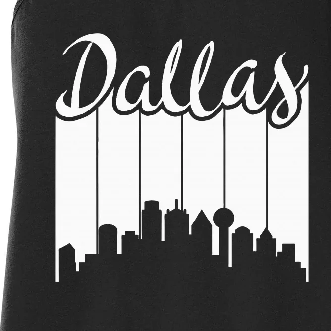 Dallas City Pride Retro Skyline Silhouette Image Women's Racerback Tank