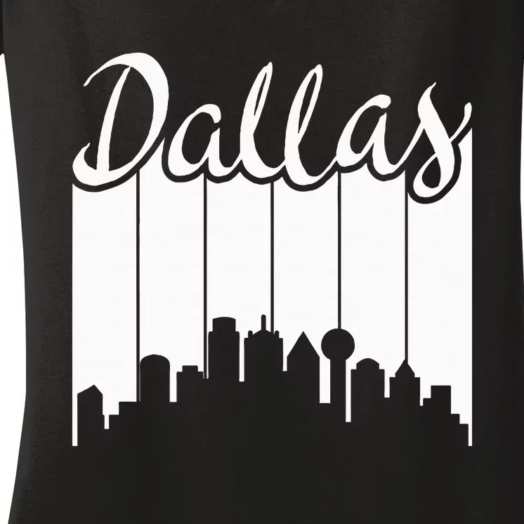 Dallas City Pride Retro Skyline Silhouette Image Women's V-Neck T-Shirt