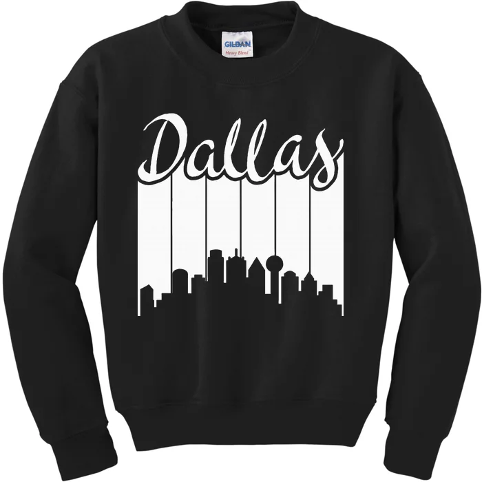 Dallas City Pride Retro Skyline Silhouette Image Kids Sweatshirt