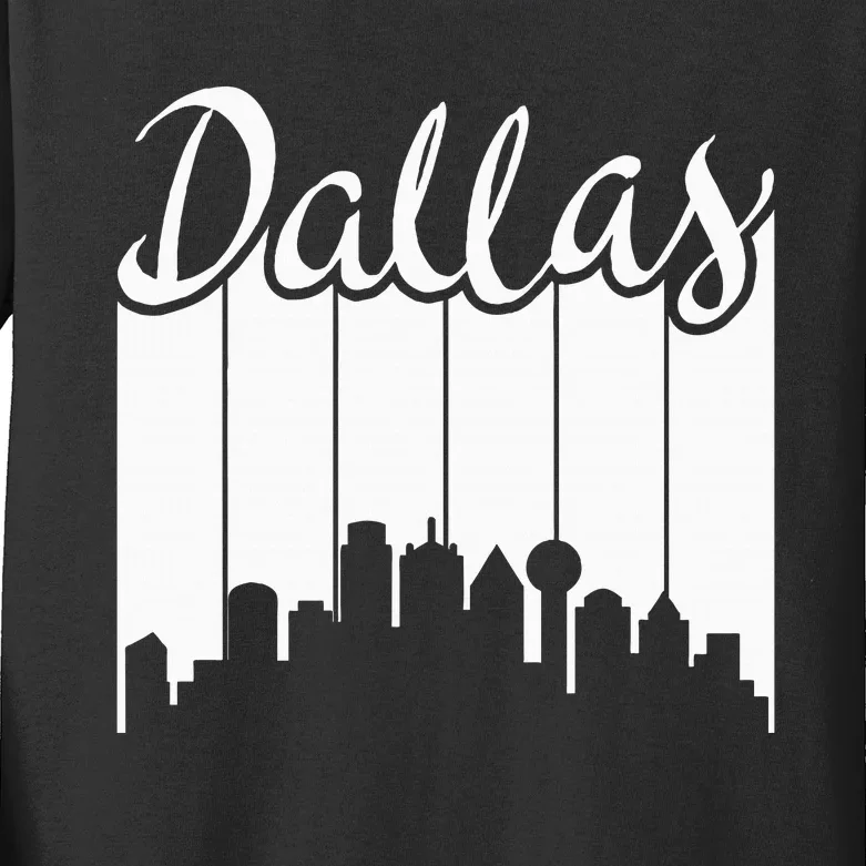 Dallas City Pride Retro Skyline Silhouette Image Kids Long Sleeve Shirt