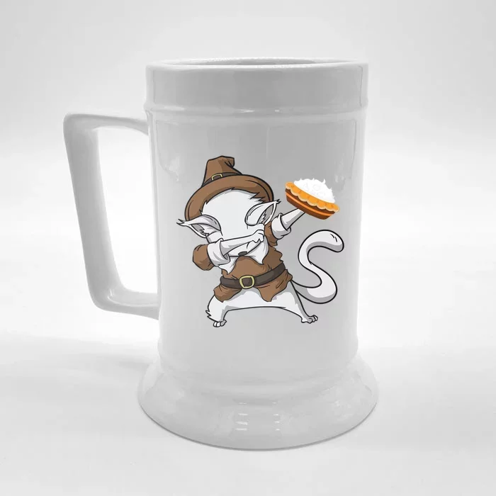 Dabbing Cat Pilgrim Holding Pumpkin Pie Thanksgiving Day Gift Front & Back Beer Stein