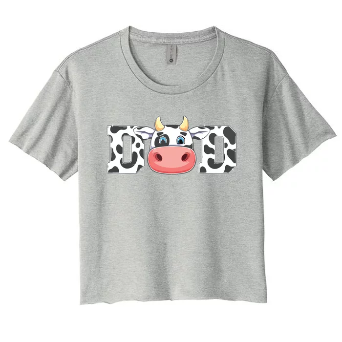 Dad Cow Print Cowboy Animal Pattern Farmer Cow Father Dad Women's Crop Top Tee