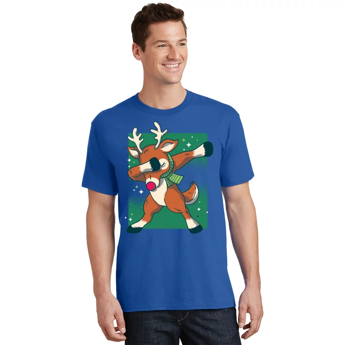 Dabbing Christmas Reindeer Funny Costume Red Nosed Funny Gift T-Shirt