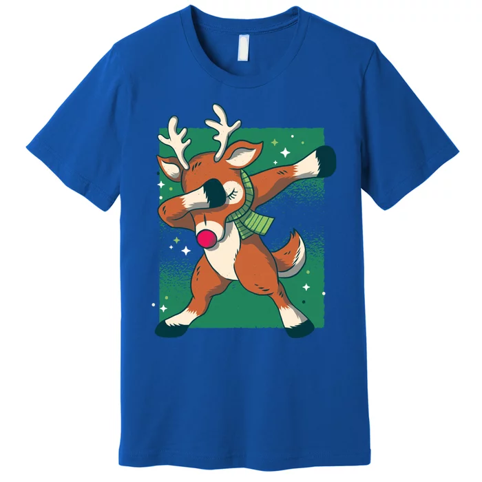 Dabbing Christmas Reindeer Funny Costume Red Nosed Funny Gift Premium T-Shirt