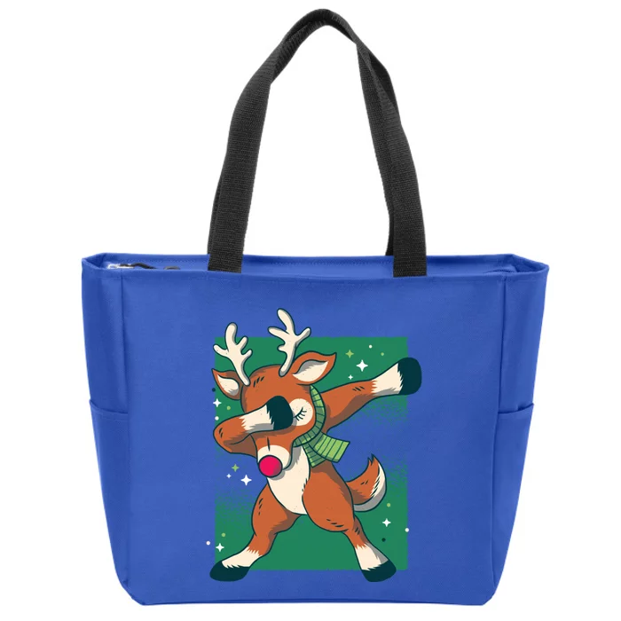 Dabbing Christmas Reindeer Funny Costume Red Nosed Funny Gift Zip Tote Bag