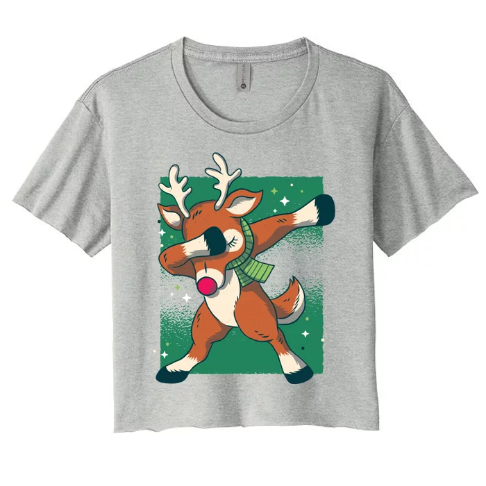 Dabbing Christmas Reindeer Funny Costume Red Nosed Funny Gift Women's Crop Top Tee