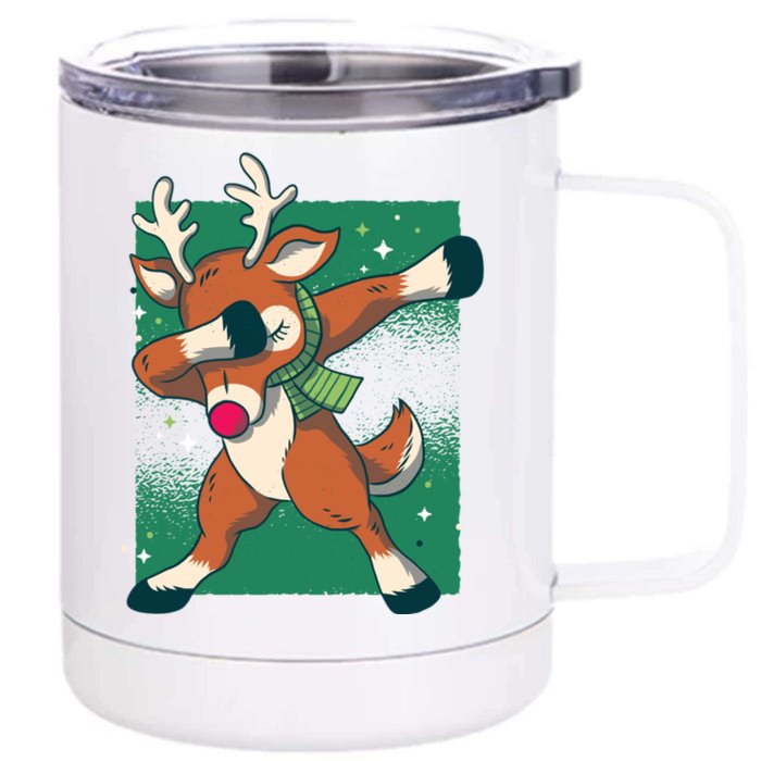 Dabbing Christmas Reindeer Funny Costume Red Nosed Funny Gift Front & Back 12oz Stainless Steel Tumbler Cup