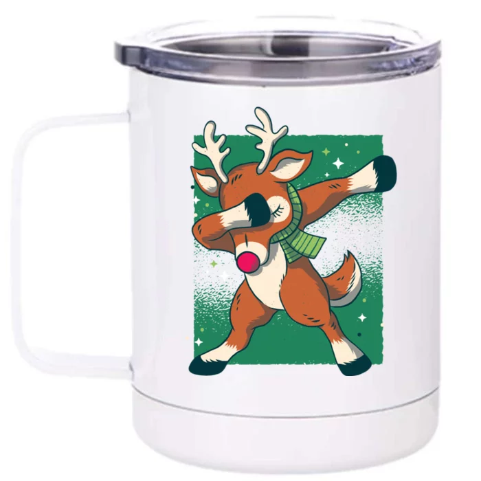 Dabbing Christmas Reindeer Funny Costume Red Nosed Funny Gift Front & Back 12oz Stainless Steel Tumbler Cup