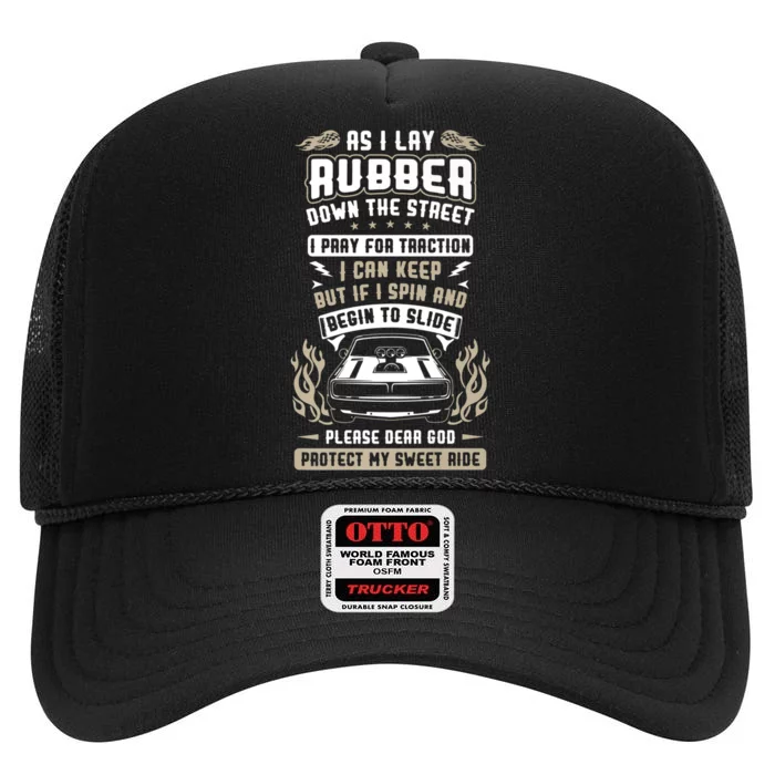 Drag Car Racing Prayer High Crown Mesh Trucker Hat