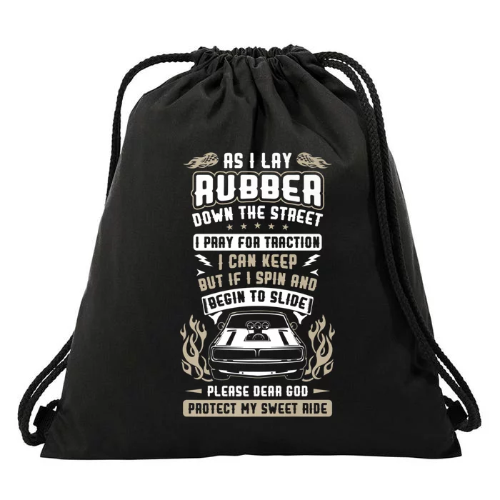 Drag Car Racing Prayer Drawstring Bag