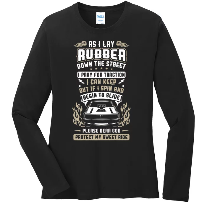 Drag Car Racing Prayer Ladies Long Sleeve Shirt