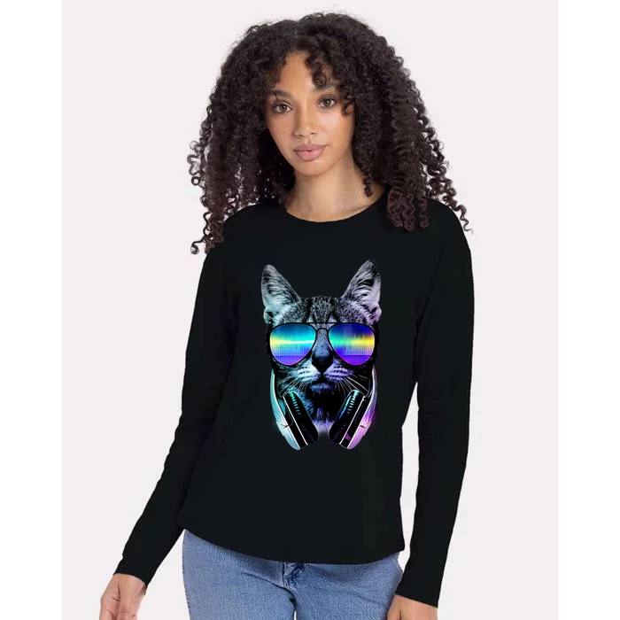 DJ Cat Retro Womens Cotton Relaxed Long Sleeve T-Shirt