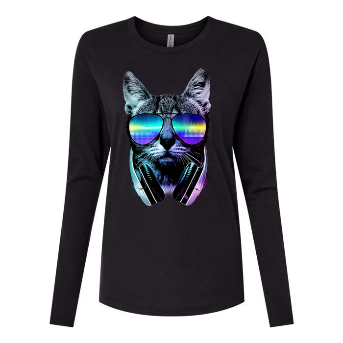 DJ Cat Retro Womens Cotton Relaxed Long Sleeve T-Shirt