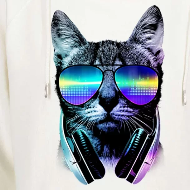 DJ Cat Retro Womens Funnel Neck Pullover Hood