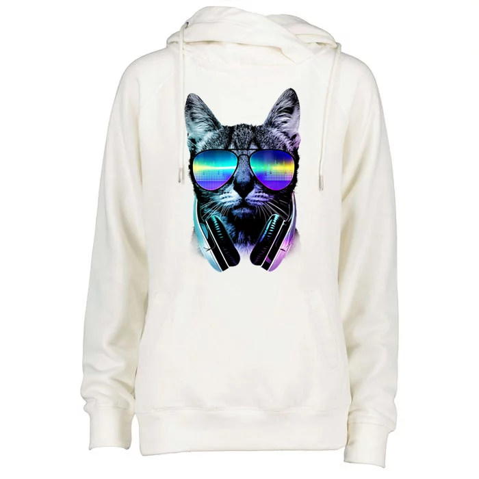 DJ Cat Retro Womens Funnel Neck Pullover Hood