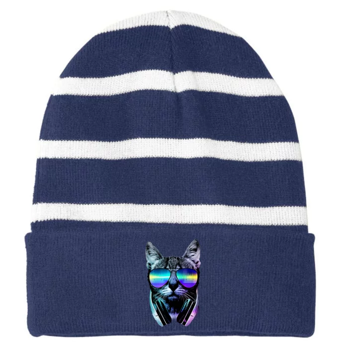 DJ Cat Retro Striped Beanie with Solid Band