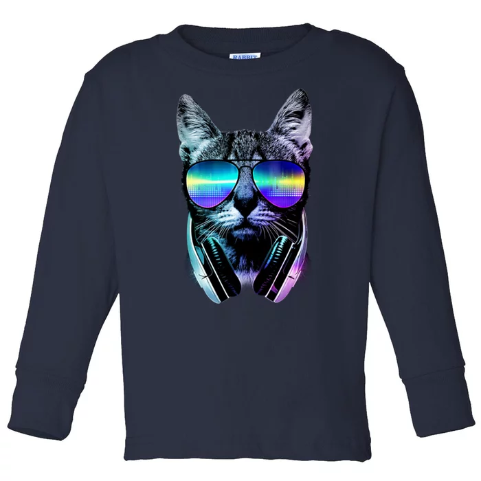 DJ Cat Retro Toddler Long Sleeve Shirt