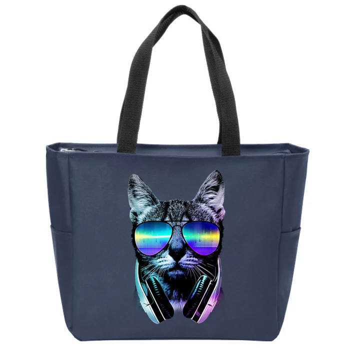 DJ Cat Retro Zip Tote Bag