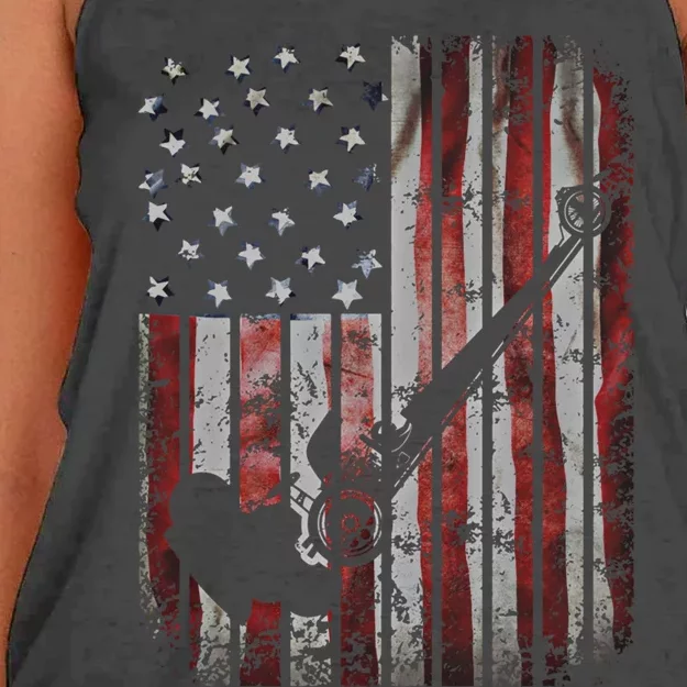 Drag Car Racing American Flag Top Fuel Dragster Hot Rod Gift Women's Knotted Racerback Tank