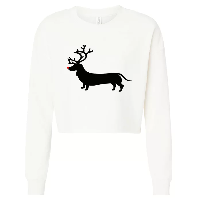 Dachshund Christmas Reindeer Wiener Dog Family Mom Dad Cropped Pullover Crew