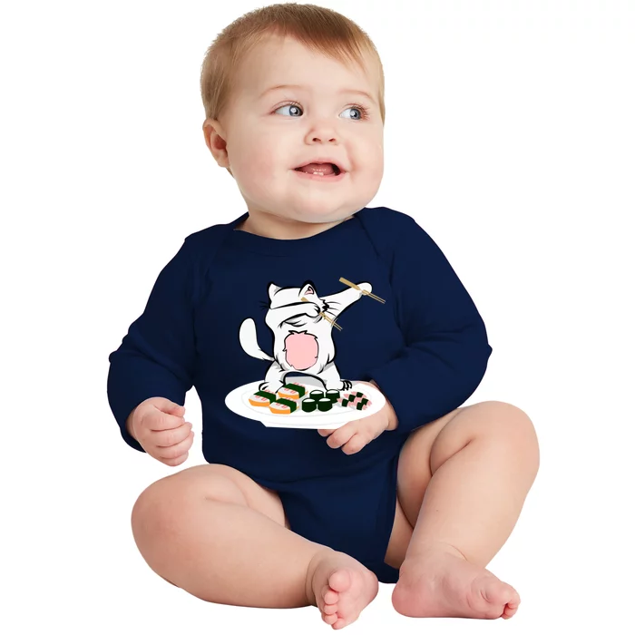 Dabbing Cagift Sushi Chef Cat Funny Kitty Gift Baby Long Sleeve Bodysuit