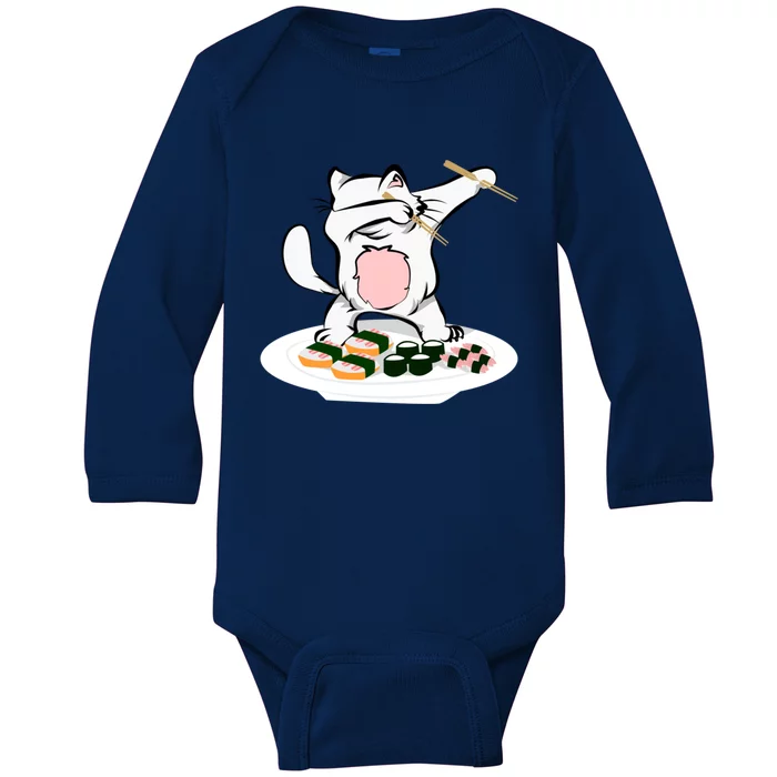 Dabbing Cagift Sushi Chef Cat Funny Kitty Gift Baby Long Sleeve Bodysuit