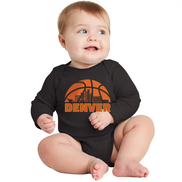 Denver City Skyline Colorado Basketball Fan Jersey Baby Long Sleeve Bodysuit