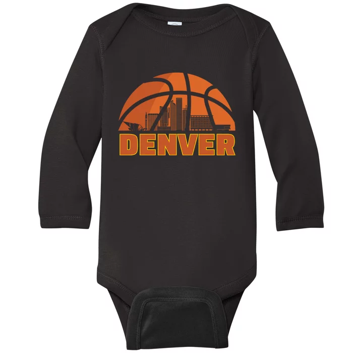 Denver City Skyline Colorado Basketball Fan Jersey Baby Long Sleeve Bodysuit