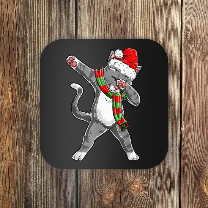 Dabbing Cat Santa Christmas Gift Kid Boy Girls Catmas Xmas Coaster